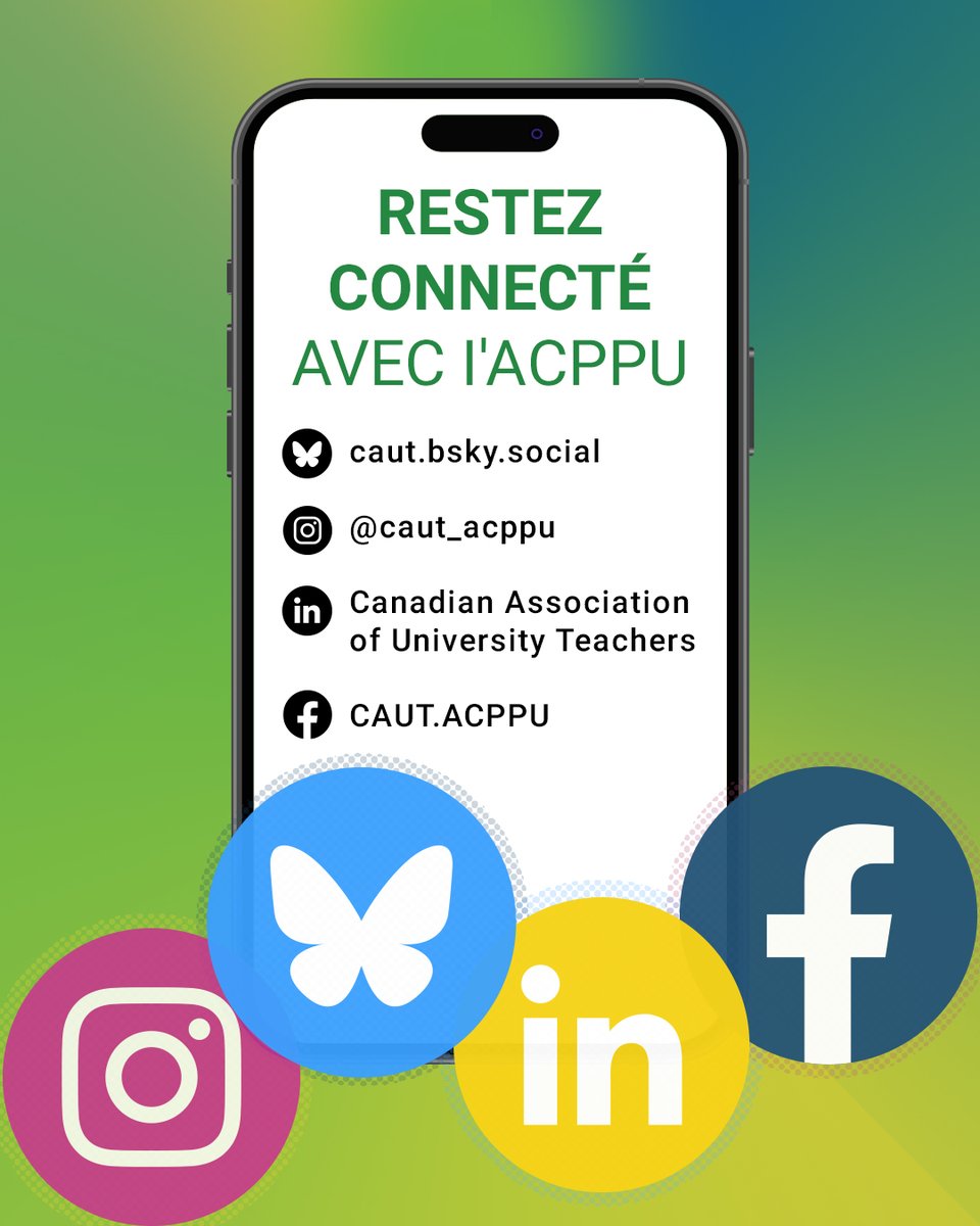 CAUT_ACPPU's tweet image. CAUT will no longer be active on X. Follow us on these other platforms to stay connected!
L'ACPPU n'est plus active sur X. Suivez-nous sur ces autres plateformes pour rester connecté!