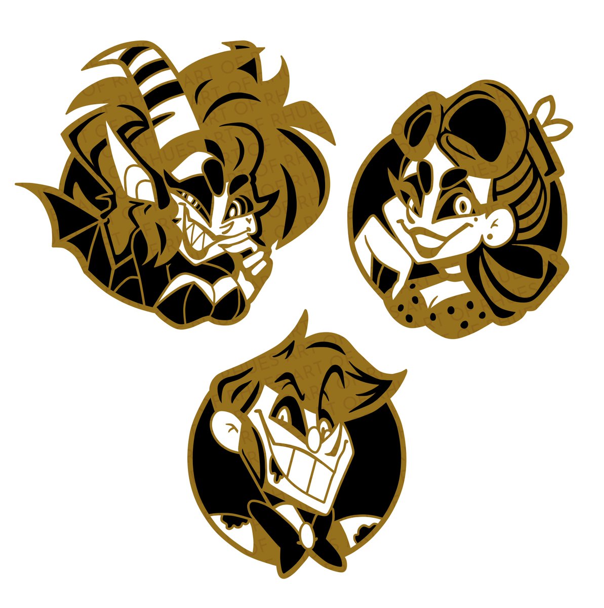 ArtofRhues's tweet image. Part of a series of old pin concepts I did a few years back for @/LadyGValentine&apos;s Hellbound charity collab 🧡
#HazbinHotelFanart #HazbinHotelAlastor #HazbinHotelOC #artofrhues