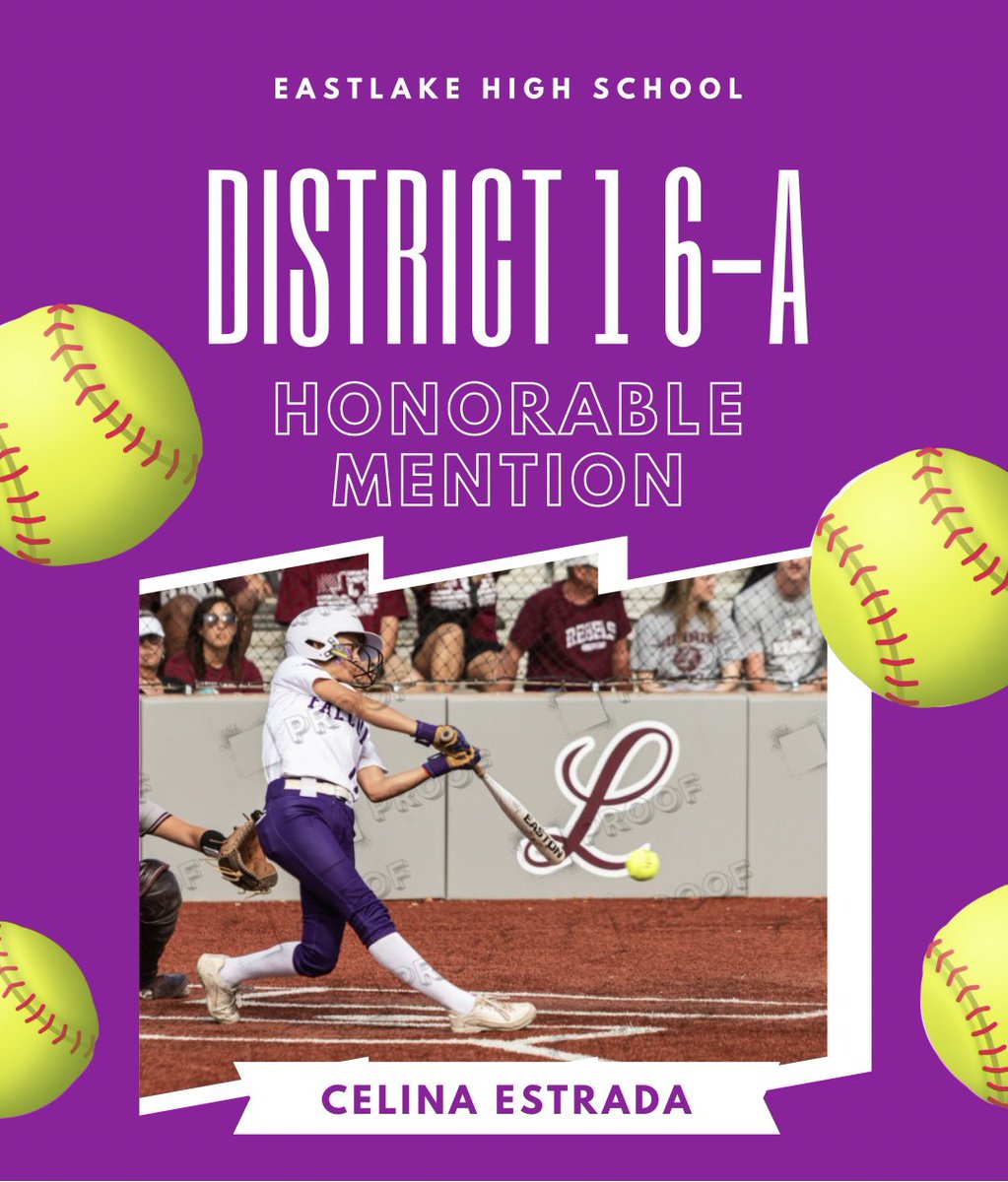 Great job to Celina Estrada for earning Honorable Mention for District 1-6A.  Celina was also chosen for the Academic All-District  team