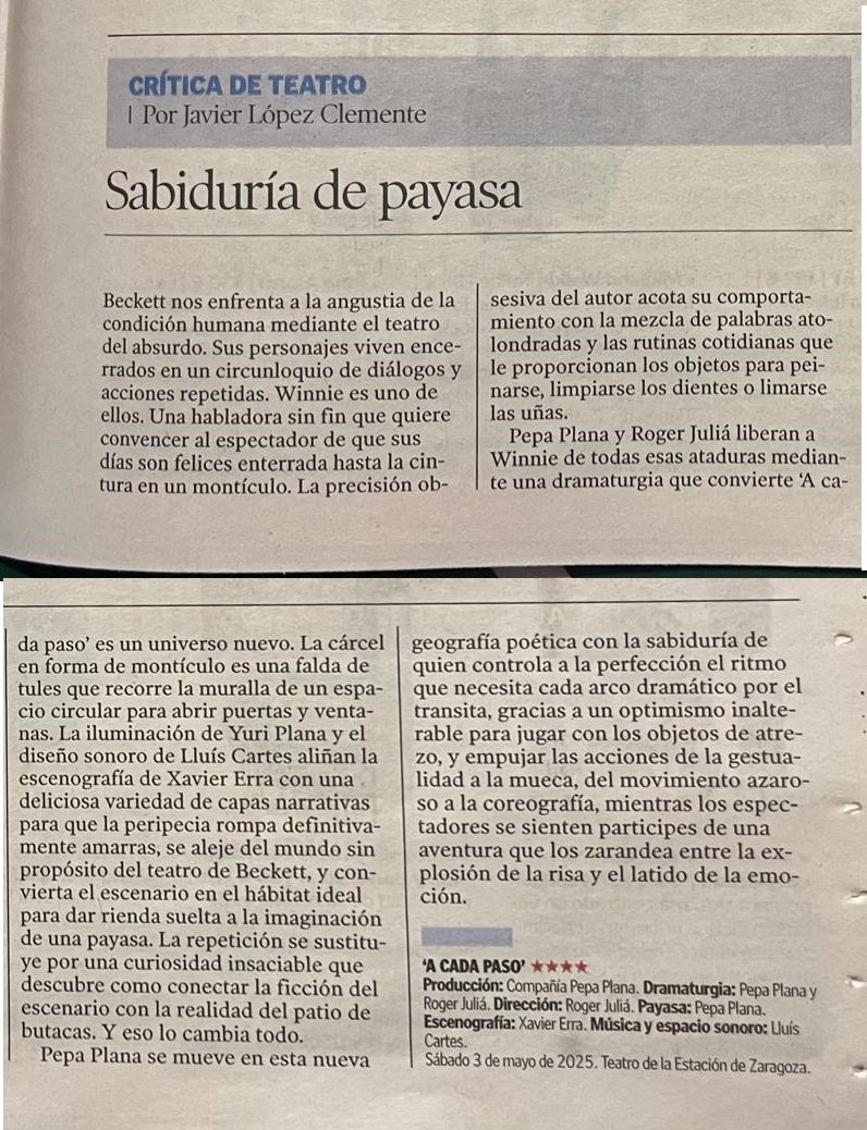 Cia. Pepa Plana (@pepaplana) on Twitter photo Aquest cap de setmana vam ser a Saragossa al <a href="/teatroestacion/">Teatro de la Estación</a> amb l'#ACadaPas i n'estem molt contentes.
Encara queda crítica al diari, això si que fa il·lusió! 🤩
#JavierLópezClemente
#HeraldoDeAragón Aquest cap de setmana vam ser a Saragossa al <a href="/teatroestacion/">Teatro de la Estación</a> amb l'#ACadaPas i n'estem molt contentes.
Encara queda crítica al diari, això si que fa il·lusió! 🤩
#JavierLópezClemente
#HeraldoDeAragón