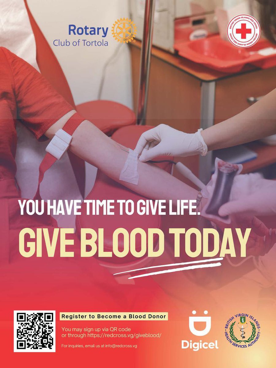 bviredcross's tweet image. Red Cross Week kicks off with the gift of life! 🩸 Join our Blood Donor Drive with Rotary Club of Tortola &amp;amp; Digicel. One donation can save up to 3 lives. 💪❤️ Blood is in short supply—your generosity can change that. Tag a friend &amp;amp; be a hero! #GiveBlood #RedCrossWeek #BVIRC