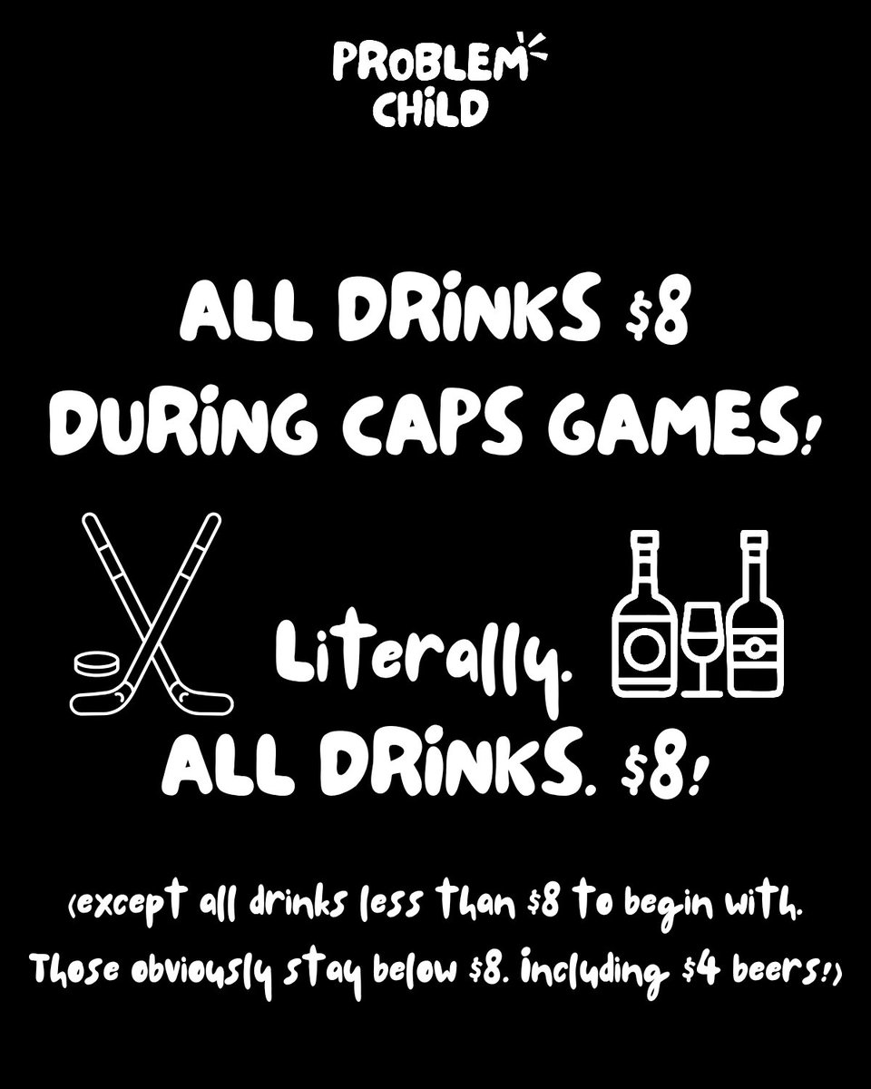 ALL DRINKS $8 DURING CAPS GAMES STARTING TONIGHT!

Literally, ALL DRINKS. $8!

(except all drinks less than $8 to begin with. Those obviously stay below $8. Including $4 beers!)

<a href="/Capitals/">Washington Capitals</a> <a href="/BarredinDC/">Barred in DC</a>