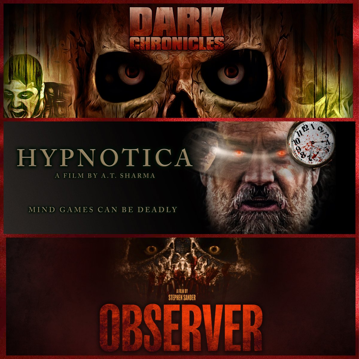 Happy #TubiTuesday, you lovely horror nerds 😜🔪

Be sure to stream these three chilling flicks on the <a href="/Tubi/">Tubi</a> app today!

#DarkChronicles #Hypnotica #Observer