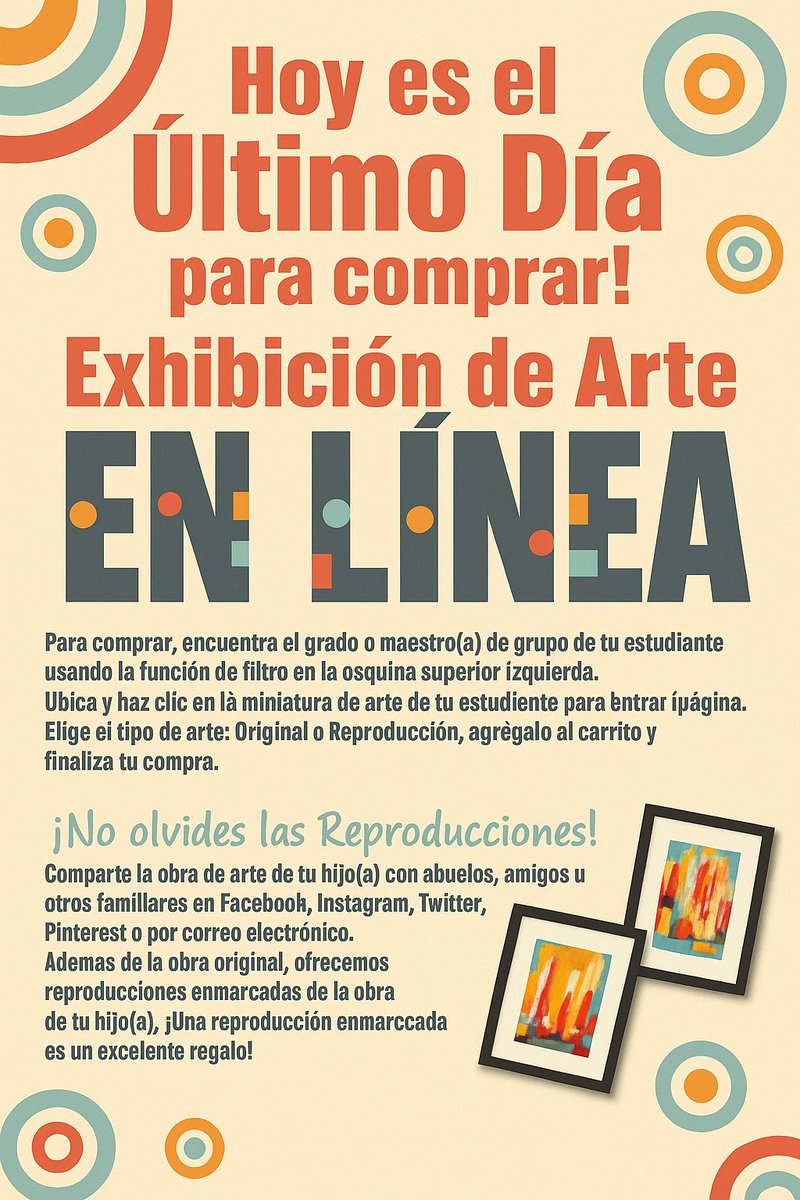 Carroll Elementary (@carrollfisd) on Twitter photo El último día de tu exhibición de arte en línea es el más importante para comprar marcos.
Instagram:@artomeartshows
Facebook: @SchoolArtShowsbyArtome
Twitter (X):<a href="/ArtomeArtShows/">Artomé Art Shows</a> El último día de tu exhibición de arte en línea es el más importante para comprar marcos.
Instagram:@artomeartshows
Facebook: @SchoolArtShowsbyArtome
Twitter (X):<a href="/ArtomeArtShows/">Artomé Art Shows</a>