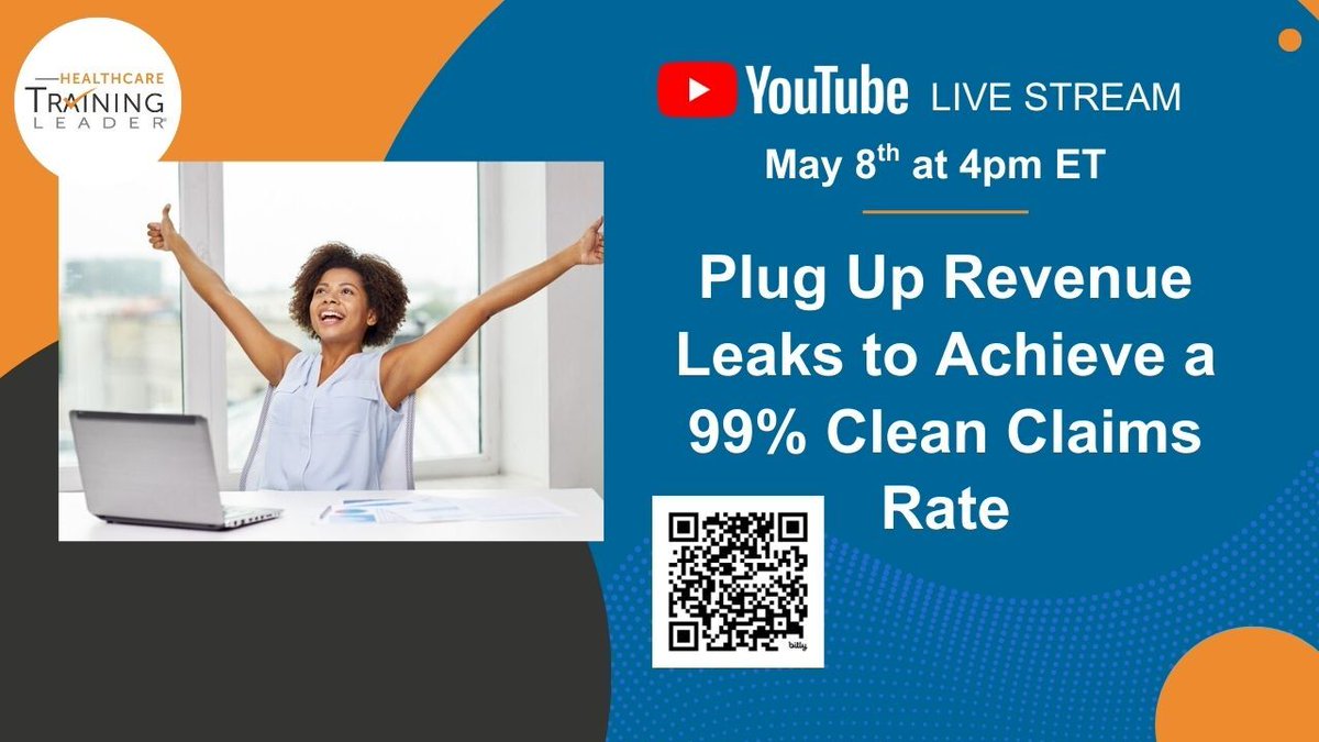 hc_traininglead's tweet image. Join us Thursday, May 8th at 4PM EST for an exclusive YouTube Livestream event, ""Plug Up Revenue Leaks to Achieve a 99% Clean Claims Rate", with industry expert, Owen Dahl.

hubs.ly/Q03lgb1w0

#MedicalBilling #CleanClaims #RevenueCycle #PracticeManagement