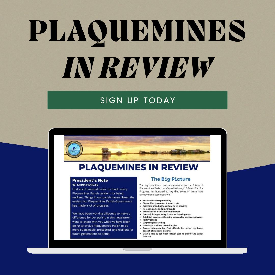 Plaquemines Parish (@plaqgov) on Twitter photo Want to stay in the know about the latest news and updates in Plaquemines Parish? Sign up for our email list to receive our newsletter, Plaquemines in Review: eepurl.com/i0ZxZM! Want to stay in the know about the latest news and updates in Plaquemines Parish? Sign up for our email list to receive our newsletter, Plaquemines in Review: eepurl.com/i0ZxZM!