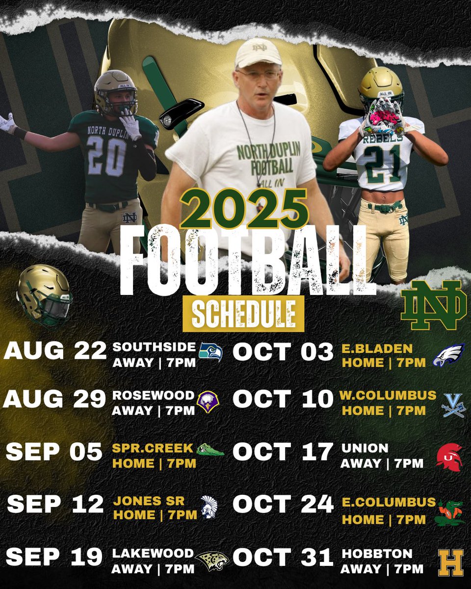 Buck Sweep Sports Podcast (@bucksweepsports) on Twitter photo North Duplin Rebels 2025 Football schedule
*Away games-White
*Home games-Yellow
Games start at 7pm per Maxpreps
<a href="/NDHSFootball/">North Duplin FB</a> <a href="/JoelBryantHSOT/">Joel Bryant - HighSchoolOT 🏈</a> <a href="/NC_FB_Connect/">NCFC</a> <a href="/NCPreps/">Deana King</a> <a href="/ChrisHughesCP/">Chris Hughes</a> North Duplin Rebels 2025 Football schedule
*Away games-White
*Home games-Yellow
Games start at 7pm per Maxpreps
<a href="/NDHSFootball/">North Duplin FB</a> <a href="/JoelBryantHSOT/">Joel Bryant - HighSchoolOT 🏈</a> <a href="/NC_FB_Connect/">NCFC</a> <a href="/NCPreps/">Deana King</a> <a href="/ChrisHughesCP/">Chris Hughes</a>