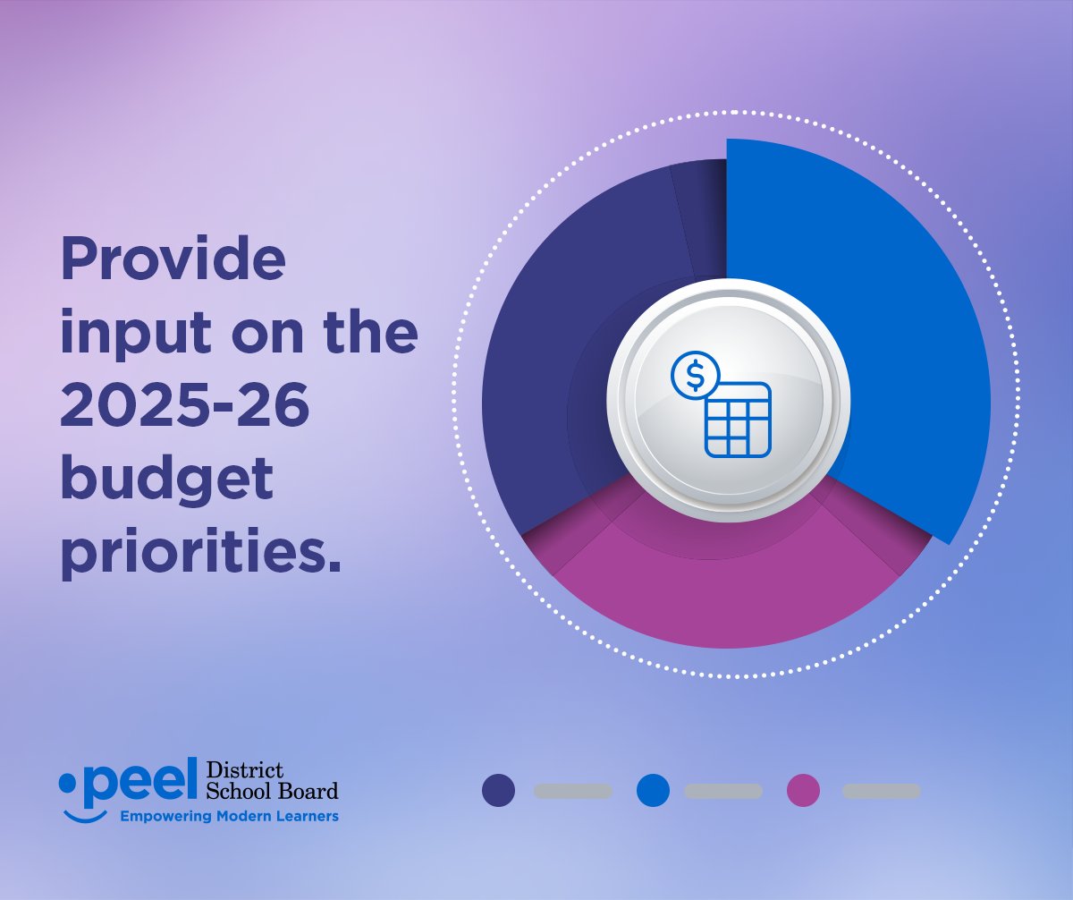 We are seeking input from staff, parents, students and community members to help shape the 2025-26 school year budget. Deadline May 16, 2025. 

Learn more and complete the survey: peelschools.org/news/aec73f2f-…