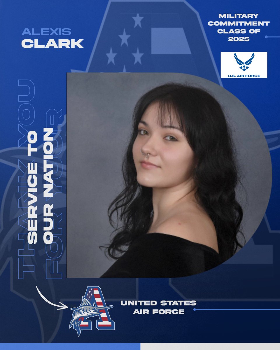 Congratulations and thank you Alexis Clark for your commitment to serve in the Air Force following graduation from Arnold High School. We are indebted to you for your service and wish you the very best! Way to go Alexis, you make us #MarlinProud