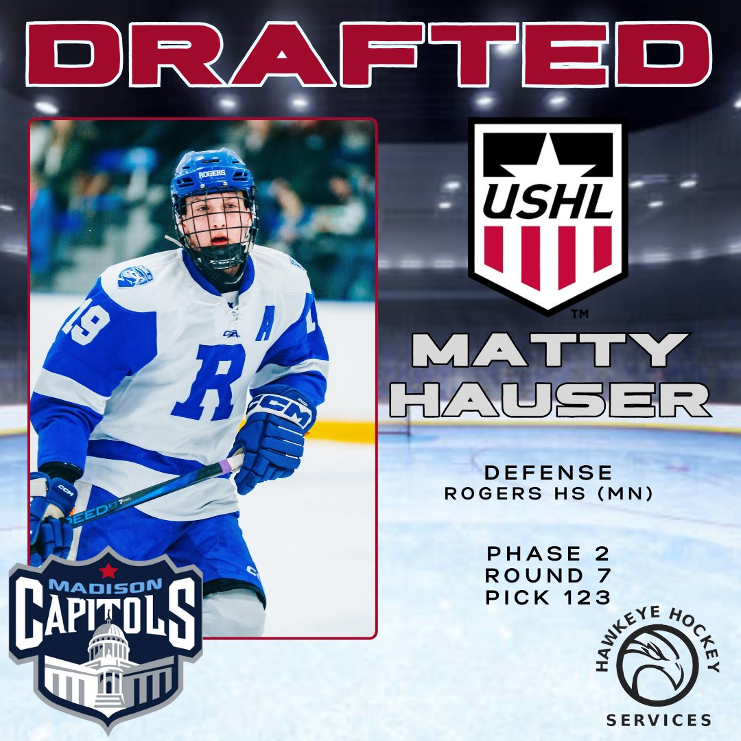 Congrats to Matty Hauser on being selected by the <a href="/MadCapsHockey/">Madison Capitols</a> in the #USHLDraft Phase 2!  He was selected 123rd overall in the 7th round!  #HHS <a href="/rhs_boyshockey/">Rogers Royals Hockey</a> <a href="/ELPuckOfficial/">Upper Midwest HS Elite League</a> <a href="/YouthHockeyHub/">YHH</a> <a href="/USHL/">USHL</a>
