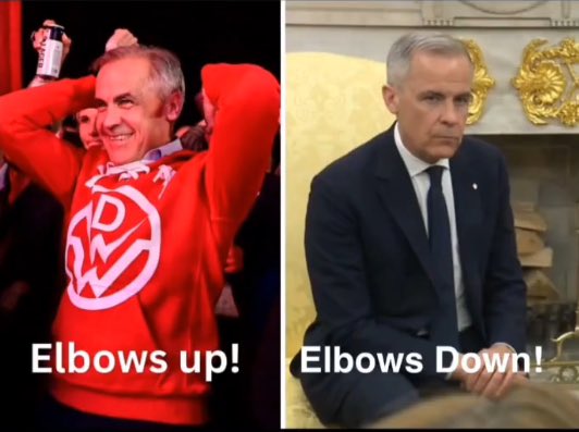 Hey <a href="/MarkJCarney/">Mark Carney</a> , are you having an elbows down kinda day today?

<a href="/PierrePoilievre/">Pierre Poilievre</a>