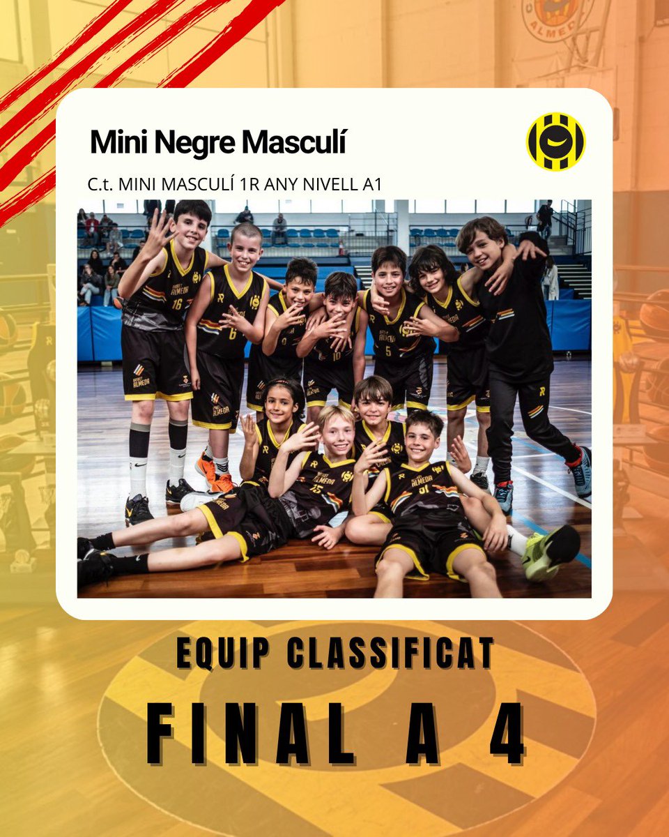 El Mini Negre masculí és equip de FINAL A 4!⭐️

👉🏻 Els nostres petits s’han guanyat la plaça per estar entre els quatre millors equips de primer any!🔝

Quin orgull veure com el treball, l’esforç i la passió ens porten fins al més alt!💛🖤

🚀 Ara toca gaudir i continuar somiant!