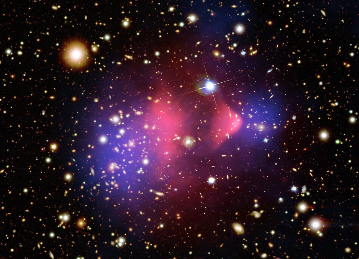 Bullet Cluster: Proof of the Invisible 🌌💥
Racing through space nearly 3.7 billion light-years away, the Bullet Cluster (1E 0657−56) is one of the most dramatic cosmic collisions ever observed—and one of the strongest pieces of evidence for dark matter in existence. This