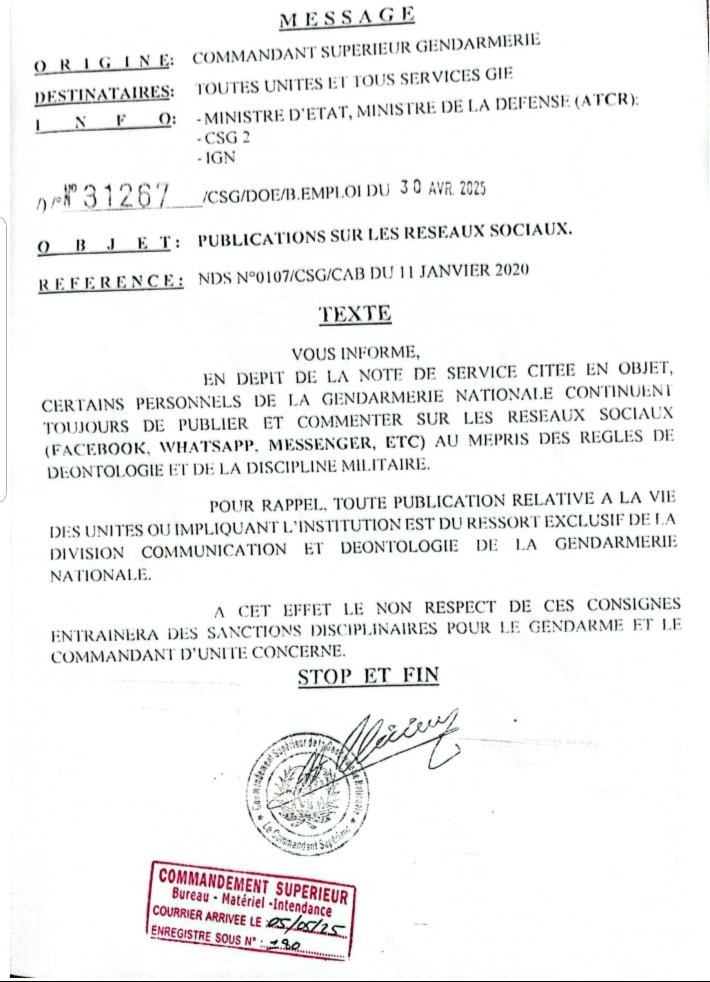 ZIGUIMAMADOU5's tweet photo. Urgent ...! 
Tous les gendarmes ou militaires ivoiriens qui afficheront d'une manière ou d'une autre leur soutien aux leaders politiques de l'opposition en particulier Laurent GBAGBO et Guillaume Soro seront radiés pour incitation à la rébellion.
🛑🇨🇮 Apalo Touré Alexandre https://t.co/O5DqxS4yeV
