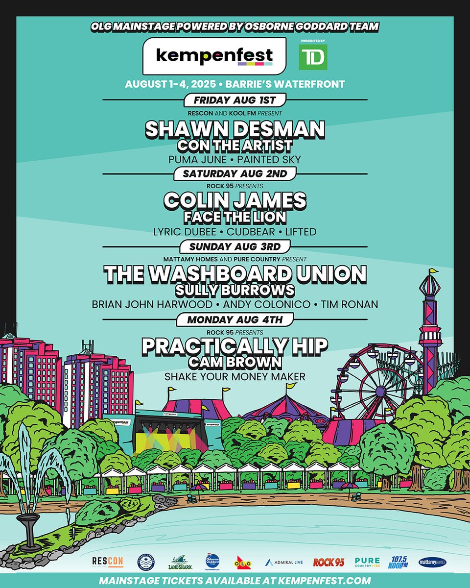 tourismbarrie's tweet image. The stage is set for the ultimate summer weekend… Four days of non-stop music and lakeside fun await at @Kempenfest, August 1 - 4!

🎟️ Grab early-bird tickets now! 🔗 kempenfest.com

#BarrieEvents #Kempenfest2025 #VisitBarrie #ComeOneComeAll