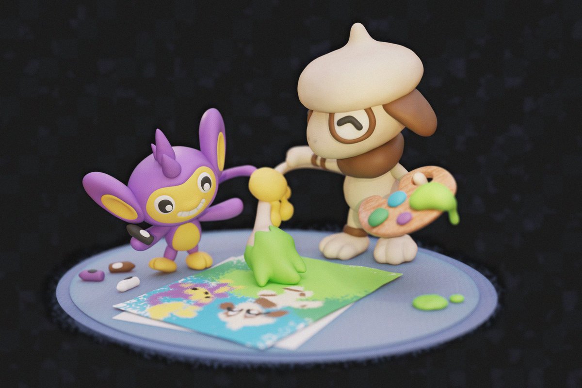 Vxcl's tweet image. 🎨 smeargle helps aipom paint a picture 🖼️