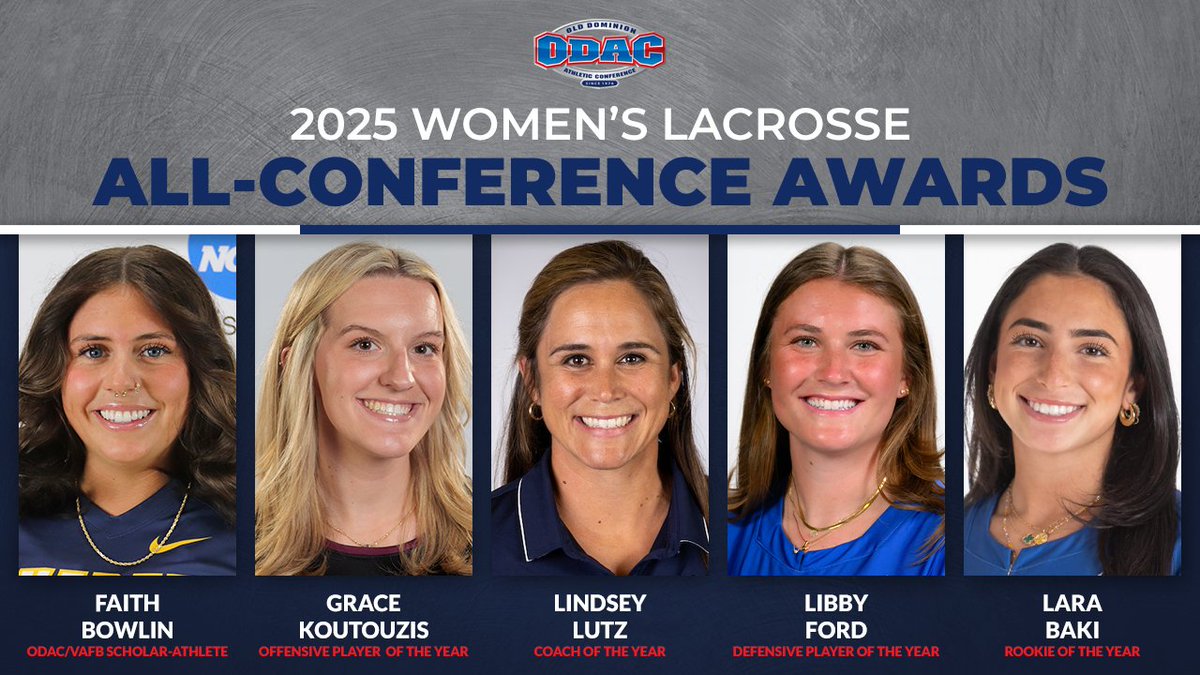 ODAC (@odacathletics) on Twitter photo All-ODAC Women's Lacrosse Awards announced
- D-POY: WLU's Libby Ford
- O-POY: <a href="/RCmaroons/">Roanoke Maroons</a> Grace Koutouzis
- COY: <a href="/SUHornets/">Shenandoah Hornets</a> Lindsey Lutz
- ROY: WLU's Lara Baki
- <a href="/VaFarmBureau/">Virginia Farm Bureau</a> Scholar-Athlete: <a href="/AverettUCougars/">Averett Athletics</a> Faith Bowlin
#ODAC #d3lax
odaconline.com/news/2025/5/6/… All-ODAC Women's Lacrosse Awards announced
- D-POY: WLU's Libby Ford
- O-POY: <a href="/RCmaroons/">Roanoke Maroons</a> Grace Koutouzis
- COY: <a href="/SUHornets/">Shenandoah Hornets</a> Lindsey Lutz
- ROY: WLU's Lara Baki
- <a href="/VaFarmBureau/">Virginia Farm Bureau</a> Scholar-Athlete: <a href="/AverettUCougars/">Averett Athletics</a> Faith Bowlin
#ODAC #d3lax
odaconline.com/news/2025/5/6/…
