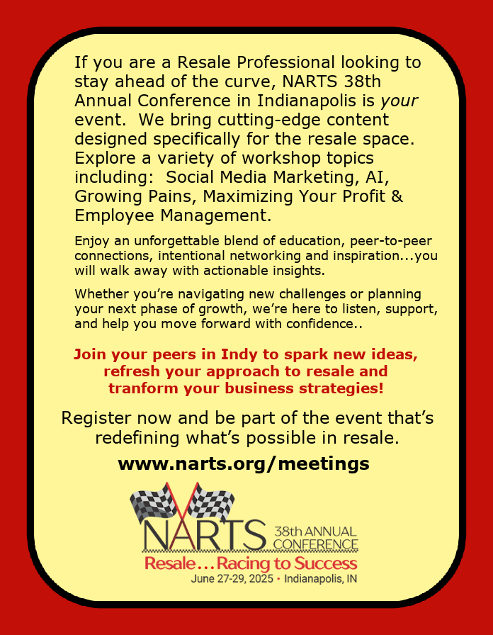 NARTS_Conf's tweet photo. To Our Resale Family &amp; Friends...Read About the Event of the Year!  https://t.co/NBc3LhQW47
Not a NARTS member yet...use this link to join and we will waive the $25 application fee. https://t.co/2FoTZk7oPD https://t.co/0EFkKmoPRz