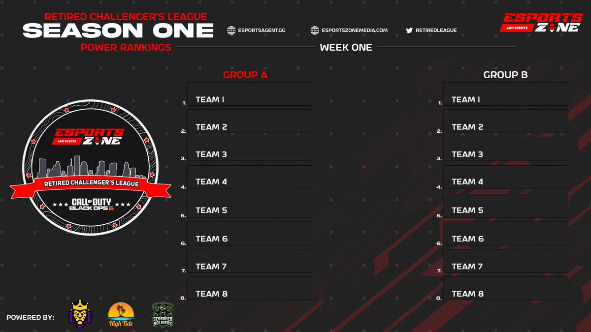 $4,000 EZone BO6 LAN (@ezonemedia) on Twitter photo 🚨RETIRED CHALLENGER LEAGUE🚨
‼️3-4 Week League
🎮16+ Teams
⚔️Double Elim Playoff
💰$1,000+ Prize Pool
✅DM TO ENTER ($50 Fee)
✅Teams will be verified as retired by Staff
🚨STILL ACCEPTING ADMINS, CASTERS, & SPONSORS
🤝League Partners <a href="/HighTideHub/">High Tide</a> <a href="/UGKesports/">UGK ESPORTS</a> <a href="/SZNDSoldiers/">Seasoned Soldiers</a> 🚨RETIRED CHALLENGER LEAGUE🚨
‼️3-4 Week League
🎮16+ Teams
⚔️Double Elim Playoff
💰$1,000+ Prize Pool
✅DM TO ENTER ($50 Fee)
✅Teams will be verified as retired by Staff
🚨STILL ACCEPTING ADMINS, CASTERS, & SPONSORS
🤝League Partners <a href="/HighTideHub/">High Tide</a> <a href="/UGKesports/">UGK ESPORTS</a> <a href="/SZNDSoldiers/">Seasoned Soldiers</a>