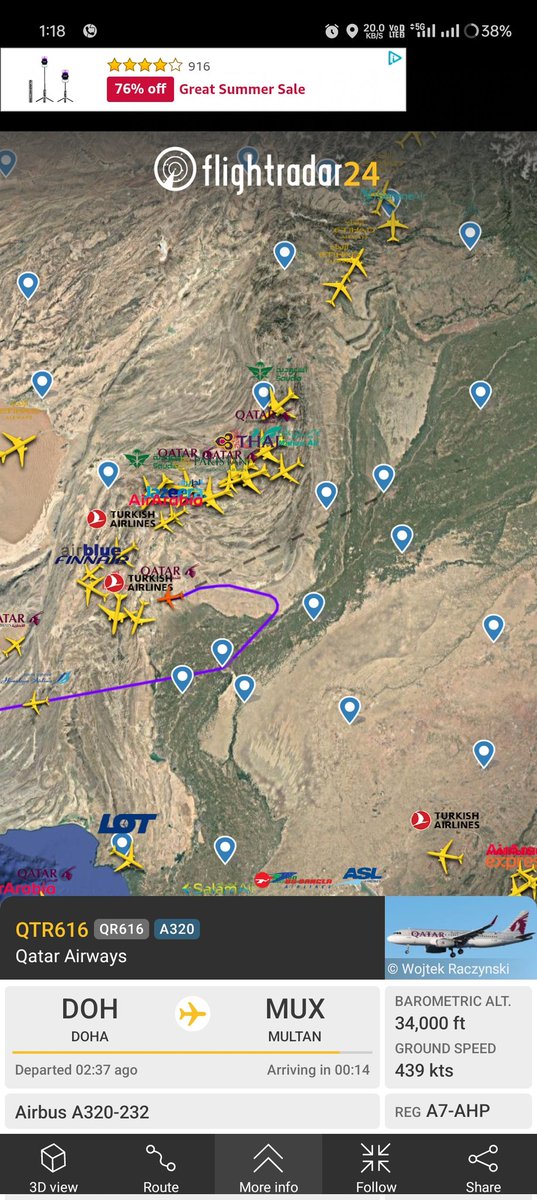 iam___smg's tweet photo. Strange activity near the india-pak border.......planes diverting to avoid the airspace over thar desert. #Flightradar24 #IndoPakBorder #airspace https://t.co/bilOeWUwCz