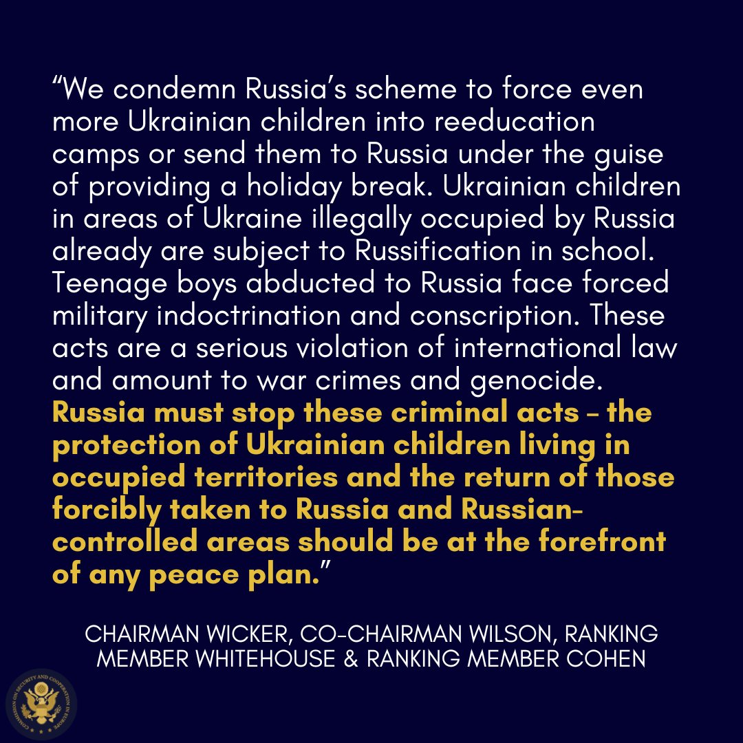 Russian officials have announced plans to transfer 50,000 children from Russian-occupied areas of Ukraine to camps in Russia for the summer.

This is an alarming escalation in Russia's genocidal campaign to Russify Ukrainian children &amp; train them to fight against Ukraine. 🧵1/2