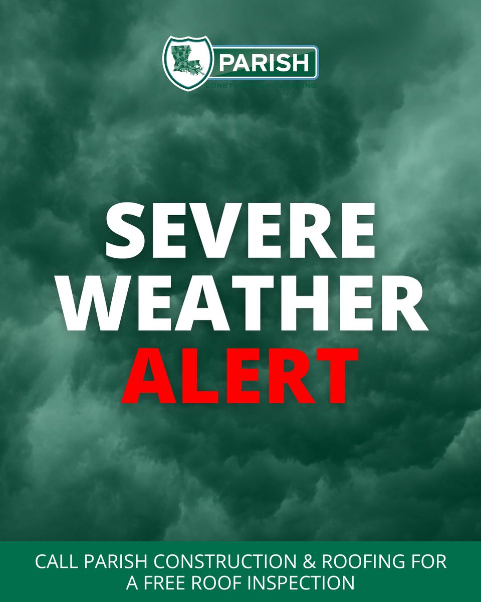 ParishBuilt's tweet photo. 🚨⚠️Severe Weather Alert!⚠️🚨

Severe weather can cause serious damage to your roof, from leaks to missing shingles.

Schedule your FREE roof inspection after the storm to ensure your roof is in tip-top shape! 

Stay safe, and let us handle the rest. https://t.co/WaAEtNkJi1