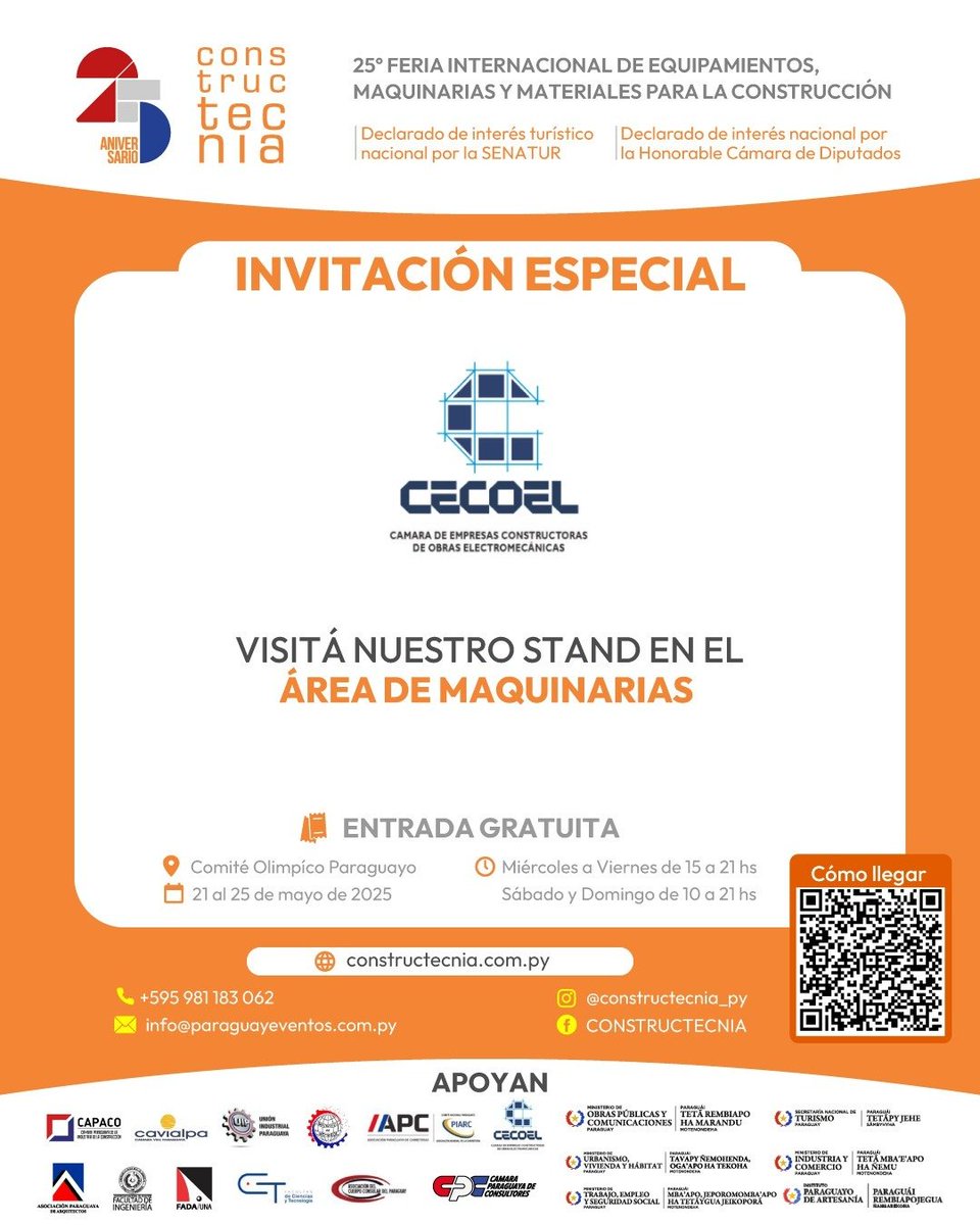CECOEL1's tweet photo. CECOEL te espera en la EXPO CONSTRUCTECNIA del 21 al 25 de mayo.
Conoce al gremio y a nuestras empresas asociadas en nuestro pabellón.
¡Súmate a la energía que impulsa el sector eléctrico!
#CECOEL #Constructecnia2025 #EnergíaQueNosUne https://t.co/kQwoVpfYUW