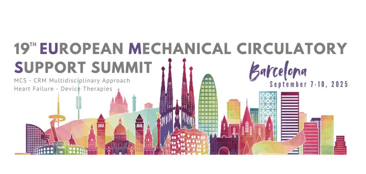 ¡Barcelona te espera!
Del 7 al 10 de septiembre de 2025 se celebra el EUMS 2025, el congreso europeo de soporte circulatorio mecánico
Consulta el pre-programa aquí: congresseums.com/wp-content/upl…
#EUMS2025 #MCS
