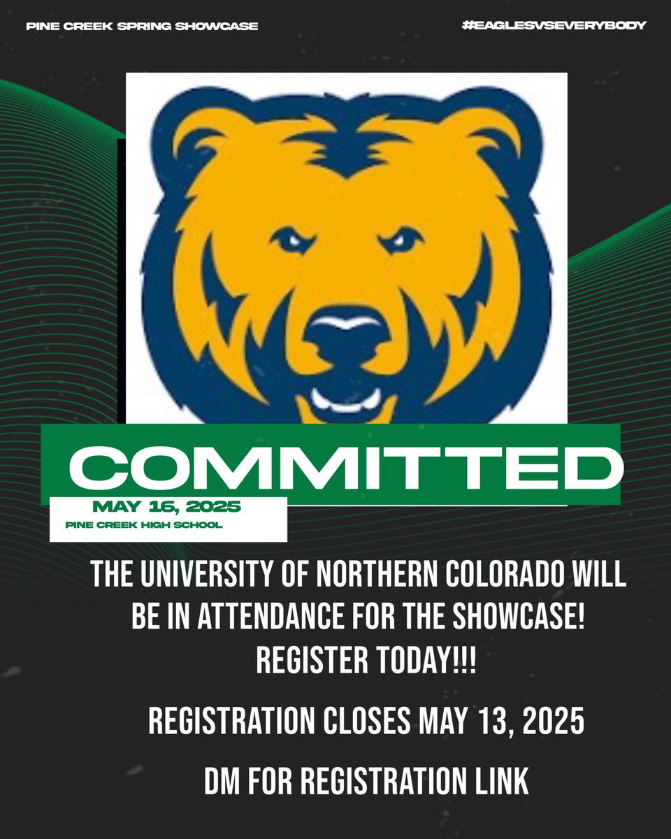 Pine Creek Football (@pinecreek_fb) on Twitter photo Have you Registered yet? Click the link: docs.google.com/forms/d/1Orrrmā¦
Pine Creek College Showcase <a href="/CoachPHadley/">Preston Hadley</a> <a href="/CoachHudsonPC/">Coach Hudson</a> Have you Registered yet? Click the link: docs.google.com/forms/d/1Orrrmā¦
Pine Creek College Showcase <a href="/CoachPHadley/">Preston Hadley</a> <a href="/CoachHudsonPC/">Coach Hudson</a>