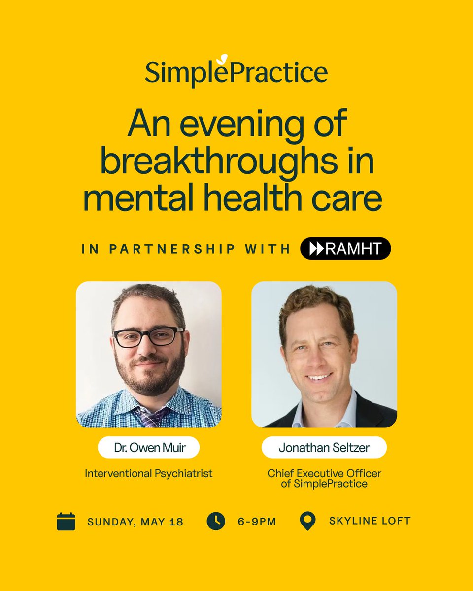 🍹 We’re excited to sponsor this year’s RAMHT event in LA!

Join us on Sunday, May 18 from 6–9 PM at Skyline Loft for an inspiring evening of breakthroughs in mental health care.
🧠 Dr. Owen Muir will sit down with our CEO, Jonathan Seltzer, for a powerful conversation, followed
