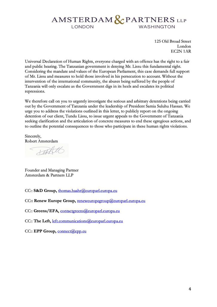 Sativa255's tweet image. Barua ya wakili wa Kimataifa wa Tundu Lissu kwa bunge la ulaya.

#FreeTunduLissu 

#TUTAKUWEPO🫵🏾😎