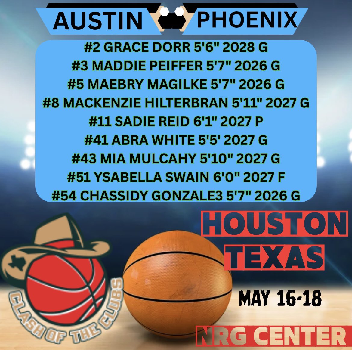 Phoenix Select (@phoenixselect) on Twitter photo Austin Phoenix 17U will be playing in the Clash of the Clubs in Houston in the next NCAA Live period‼️
NRG Center has 37 courts🔥
<a href="/GregPeiffer817/">Greg Peiffer</a> Austin Phoenix 17U will be playing in the Clash of the Clubs in Houston in the next NCAA Live period‼️
NRG Center has 37 courts🔥
<a href="/GregPeiffer817/">Greg Peiffer</a>