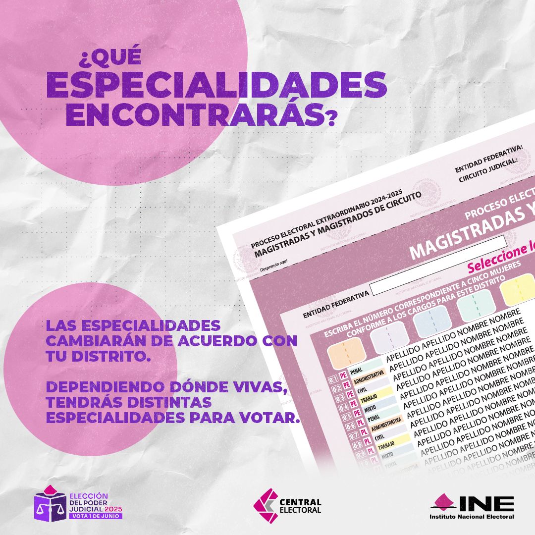 INEMexico's tweet photo. ¿Sabías que los colores en las boletas de Magistraturas de Circuito y Juezas y Jueces de Distrito te ayudan a identificar más fácilmente la especialidad del cargo por el que vas a votar? 🎨

¡Toma nota y participa de manera informada este 1 de junio! 🗳️ https://t.co/8gbqXyUlGk