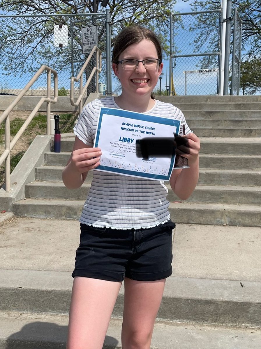 Beadle Middle School Activities (@bmsactivities) on Twitter photo Libby is our Musician of the month! She is active in orchestra and choir and always has a positive and contagiously happy attitude. She is very respectful to others and works so hard to make sure she is prepared for her performances! Keep up the great work! <a href="/MPS_Beadle/">Beadle Middle School</a> Libby is our Musician of the month! She is active in orchestra and choir and always has a positive and contagiously happy attitude. She is very respectful to others and works so hard to make sure she is prepared for her performances! Keep up the great work! <a href="/MPS_Beadle/">Beadle Middle School</a>