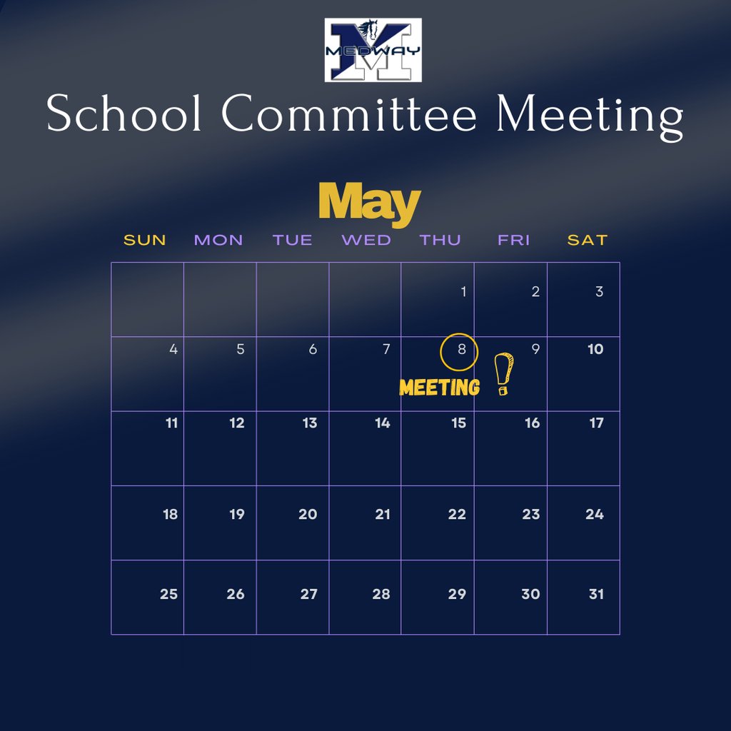 The Medway School Committee meets Thurs, May 8 at 6PM in the Medway Middle School Presentation Room (Door 7). Topics: MHS STEM Fair, FY25 funding, athletics, SPED, &amp; more. Public welcome! Agenda: bit.ly/4jGN5zw