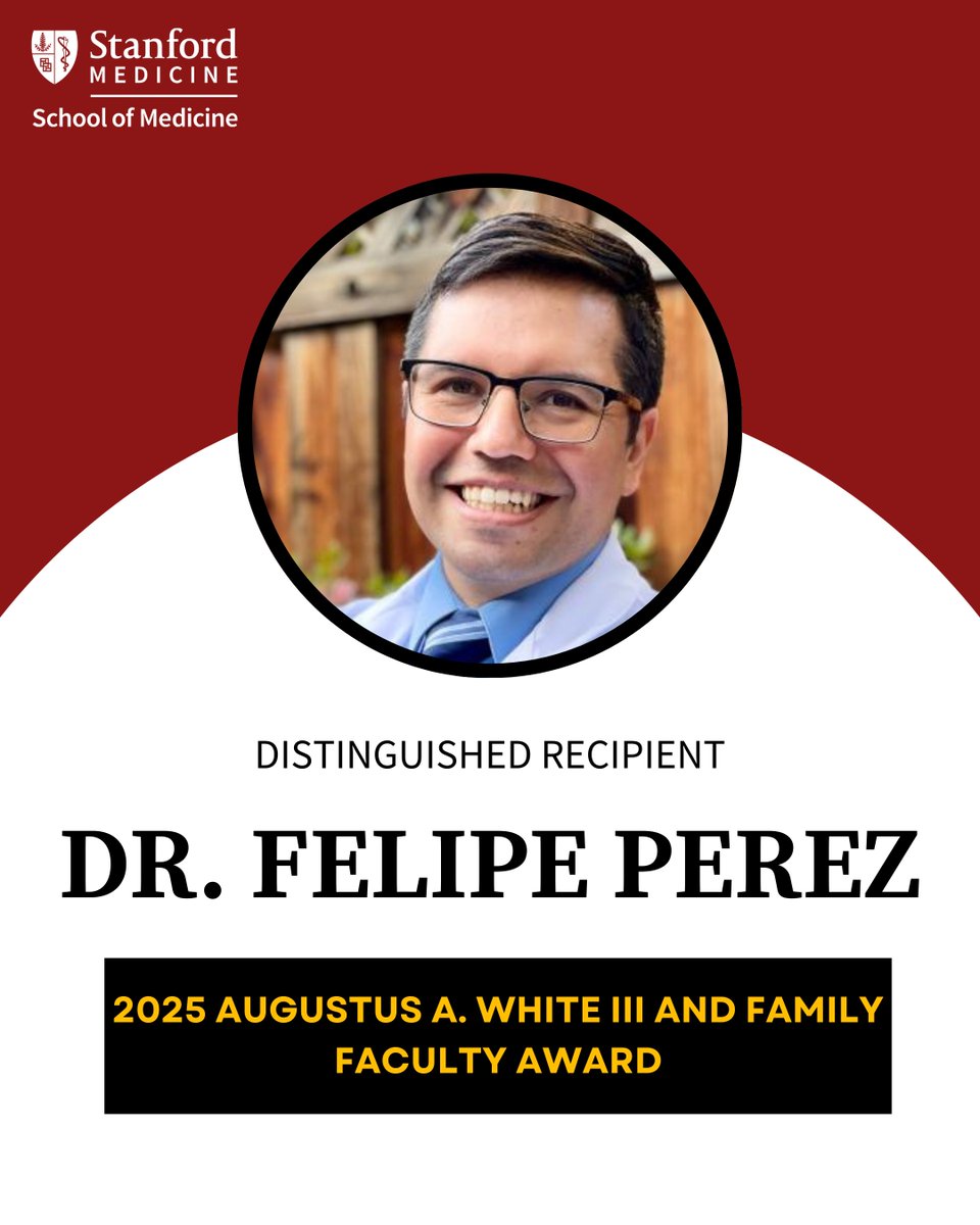 Stanford Anesthesiology (@stanfordanes) on Twitter photo Congrats to Dr. Felipe Perez, recipient of the 2025 Augustus A. White III and Family Faculty Award for his work to advance health equity and support under-resourced communities at Stanford Medicine! <a href="/fdjperez/">Felipe D. Perez (he|รฉl) MD, FAAP</a> Congrats to Dr. Felipe Perez, recipient of the 2025 Augustus A. White III and Family Faculty Award for his work to advance health equity and support under-resourced communities at Stanford Medicine! <a href="/fdjperez/">Felipe D. Perez (he|รฉl) MD, FAAP</a>