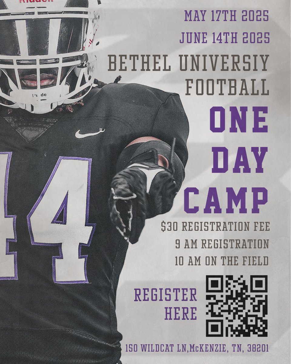 Bret Peterson (@coach_petersonb) on Twitter photo ‼️Class of 2026s‼️
<a href="/BU_FootballTN/">Bethel University Football (TN)</a> Camp Spots are filling up for chances of being:
Evaluated✅
Connected✅
Coached✅
OFFERED✅
Use the link below to sign up
📅 - May 17th | June 14th
⌚️ - 10 AM
🔗 - docs.google.com/forms/d/e/1FAI…
#CountOnMe | #FastestShowOnTurf ‼️Class of 2026s‼️
<a href="/BU_FootballTN/">Bethel University Football (TN)</a> Camp Spots are filling up for chances of being:
Evaluated✅
Connected✅
Coached✅
OFFERED✅
Use the link below to sign up
📅 - May 17th | June 14th
⌚️ - 10 AM
🔗 - docs.google.com/forms/d/e/1FAI…
#CountOnMe | #FastestShowOnTurf