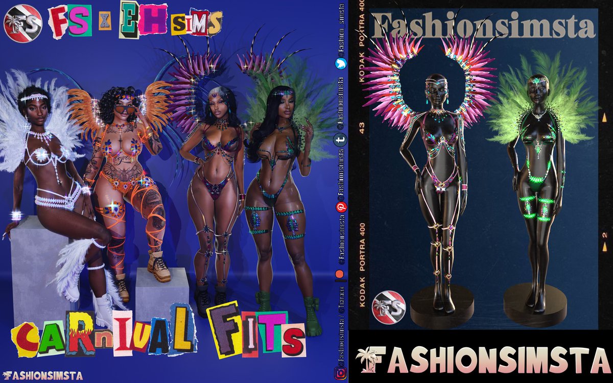 BLENDER ONLY !!  FashionSimsta x EH sims Caribbean Carnival Outfits 4 the sims 4 ! 🌴 out now ! 

( you must know how to sculpt to use these outfits !! If not you can reach out and I will help you )