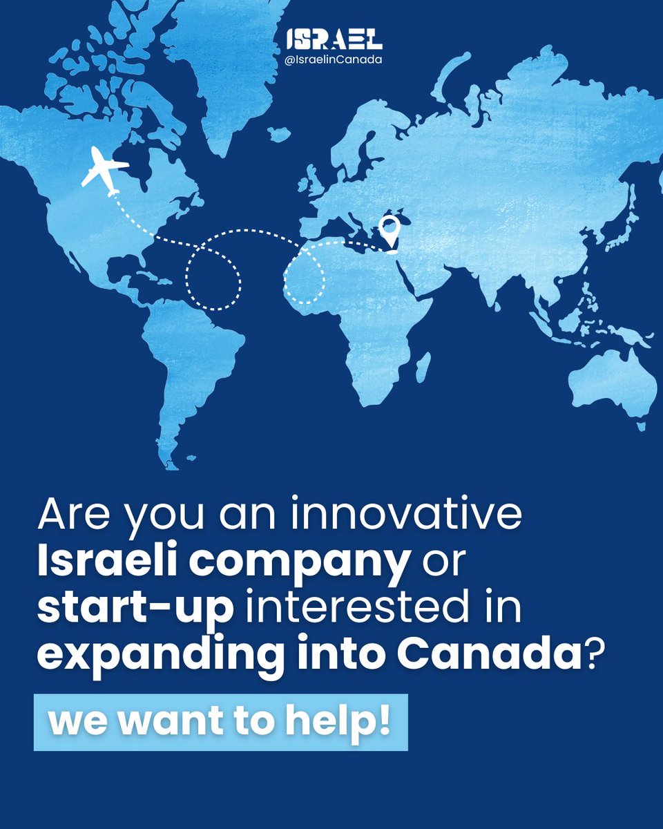 🚀 Are you an innovative Israeli company or start-up interested in expanding into Canada? 🇨🇦

We want to help you showcase your innovations! 

Send us a direct message to get in touch. 💬