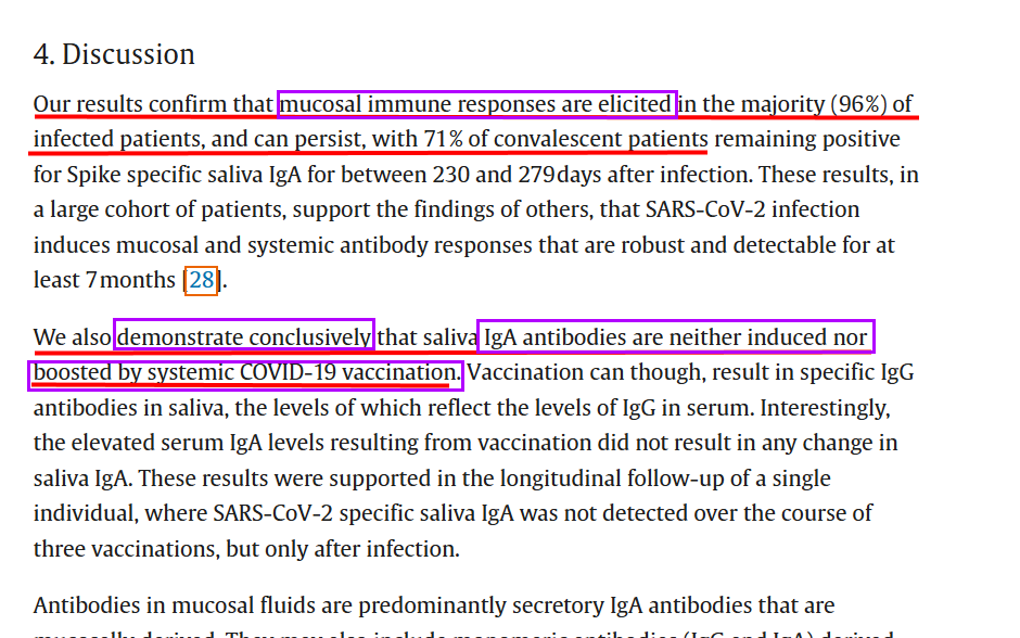 🔥 CRITICAL: New study Published 30 April 2025 conclusively demonstrates COVID-19 vaccines do not provide any mucosal immunity (IGA) compared to natural infection, showing claims made by medical establishment about vaccine mucosal protection are a misleading placebo!

"Our
