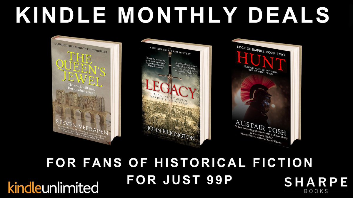 Sharpe Books (@sharpebooks) on Twitter photo Kindle Monthly Deals
For fans of Historical Fiction
Just #99p
The Queen's Jewel, by <a href="/stevenveerapen/">Steven Veerapen</a>
amazon.co.uk/dp/B0B7SJVPJN/
Legacy, by <a href="/_JohnPilkington/">_JohnPilkington</a>
amazon.co.uk/dp/B08BCH1T34
Hunt: Edge of Empire, by <a href="/alistair_tosh/">Alistair Tosh</a>
amazon.co.uk/dp/B0BKQXGTXD
#kindleseries #bookboost Kindle Monthly Deals
For fans of Historical Fiction
Just #99p
The Queen's Jewel, by <a href="/stevenveerapen/">Steven Veerapen</a>
amazon.co.uk/dp/B0B7SJVPJN/
Legacy, by <a href="/_JohnPilkington/">_JohnPilkington</a>
amazon.co.uk/dp/B08BCH1T34
Hunt: Edge of Empire, by <a href="/alistair_tosh/">Alistair Tosh</a>
amazon.co.uk/dp/B0BKQXGTXD
#kindleseries #bookboost