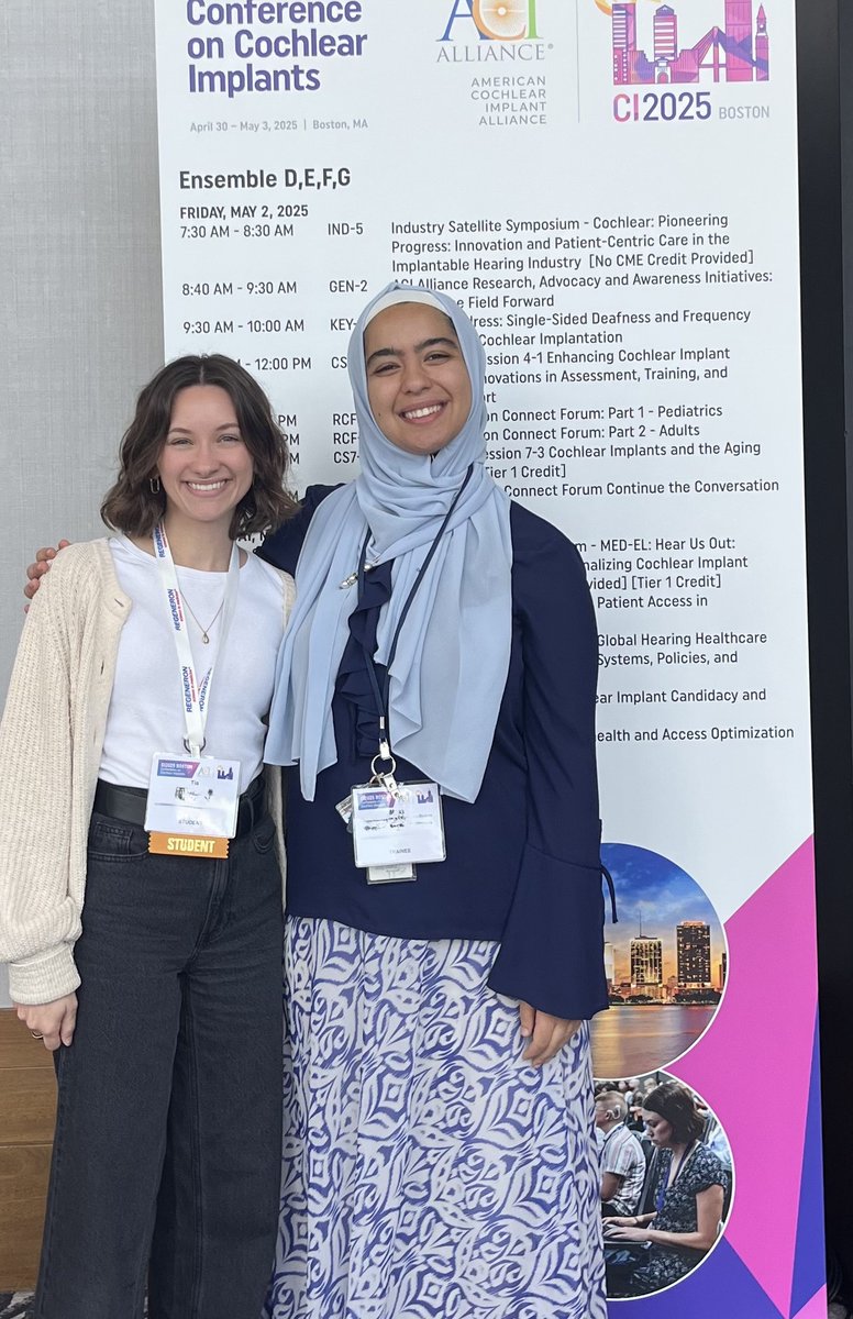 Congrats to Tia Keatting (2nd-year AuD) who received a travel scholarship to attend the recent American Cochlear Implant Alliance (ACIA) conference in Boston, MA.  PhD student Mona Jawad also attended and presented a poster “An Electrocochleography Total Response Bedside Tool."
