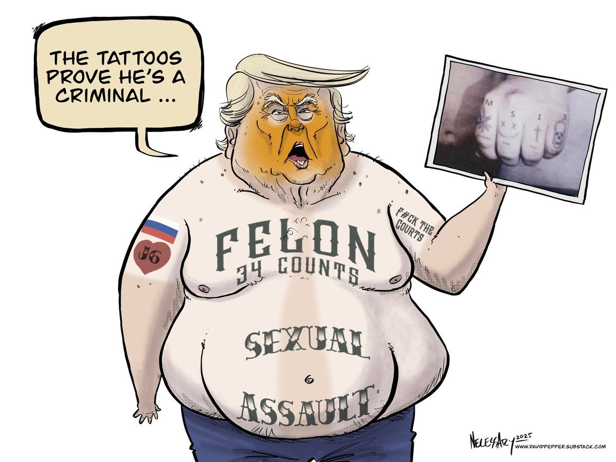 Tattoos aren’t proof that someone is a criminal. But if they were, Trump would definitely be inked up. My latest cartoon on Pepperspectives.