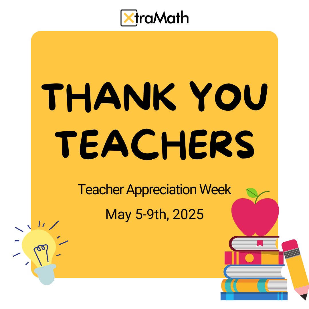 Teachers make XtraMath possible. From the bottom of our hearts, thank you for everything you do! 💌

Stay tuned to our page this week, we’ve got a little surprise coming 🎁😉
.
.
.
.
 #thankyouteachers #teacherappreciationweek #teachersofx #edtech