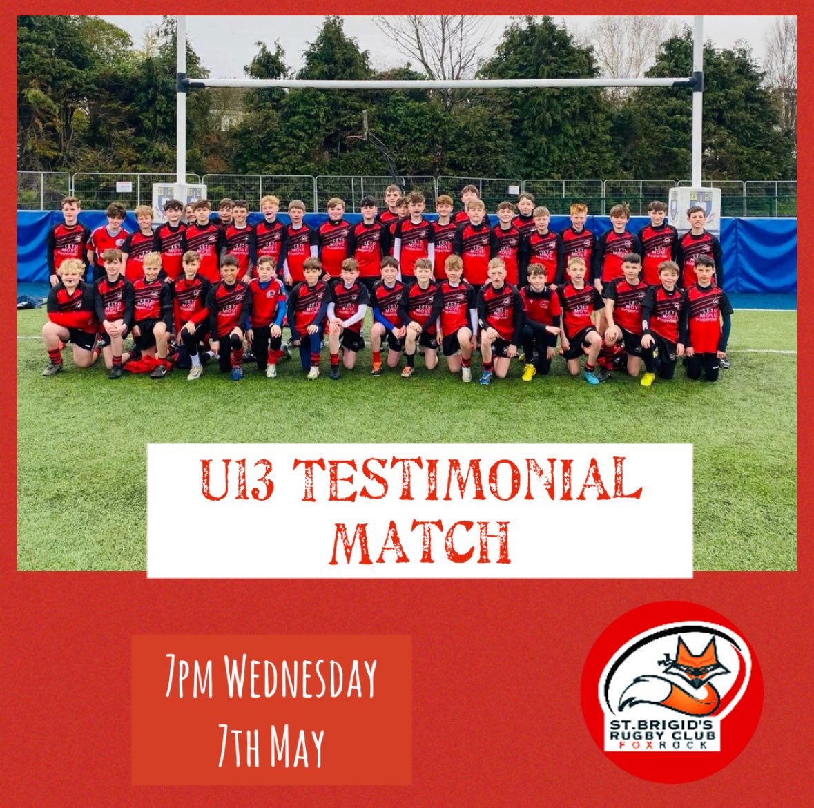 Tomorrow evening marks a special milestone as our U13s play their testimonial match, celebrating the end of their incredible journey with #SBRFC

Join us to show your support, cheer them on, and help give them the send-off they deserve!

Tomorrow, Wed 7th at 7pm
Cornelscourt ❤️