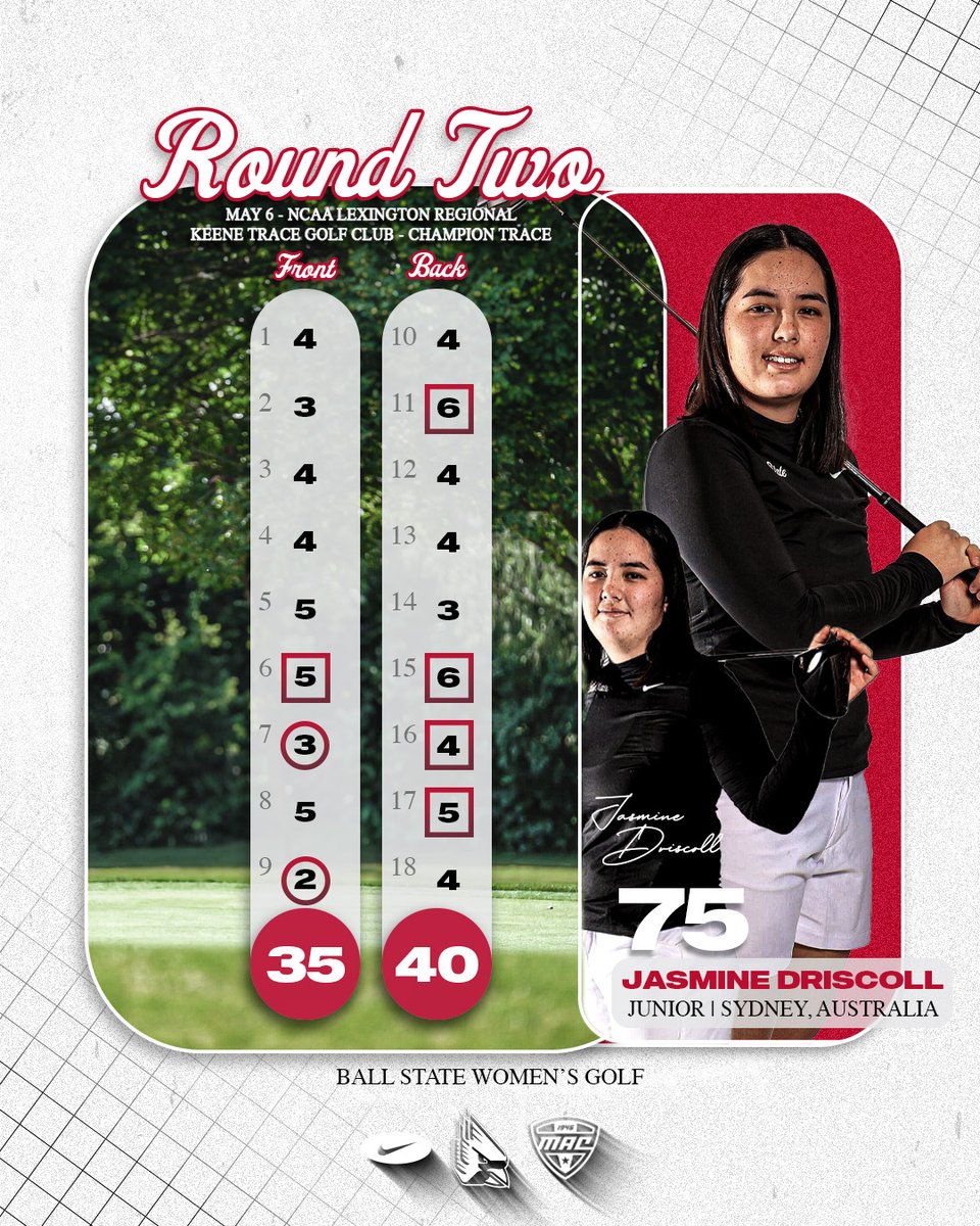 Another round for the record books, as Jasmine Driscoll ties the lowest round at an NCAA Regional in program history with a +3 (75) Tuesday, closing her day with birdies on two of the final three holes!!!

📰: tinyurl.com/y3k9sxj5

#ChirpChirp x #WeFly x #MACtion