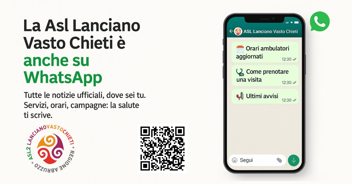 La Asl Lanciano Vasto Chieti è anche su WhatsApp!

📲 Canale ufficiale con notizie, orari, servizi e campagne

CLICCA QUI e ISCRIVITI👉  whatsapp.com/channel/0029Vb…

#asl2abruzzo #salute