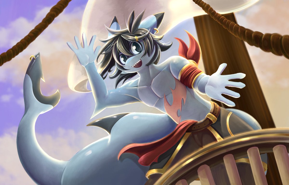 A lot has been going on, so I decided to remake my old picture of <a href="/SH_4RK/">🦈</a>’s character. Pretty satisfied with how much better this one is than the older one :3