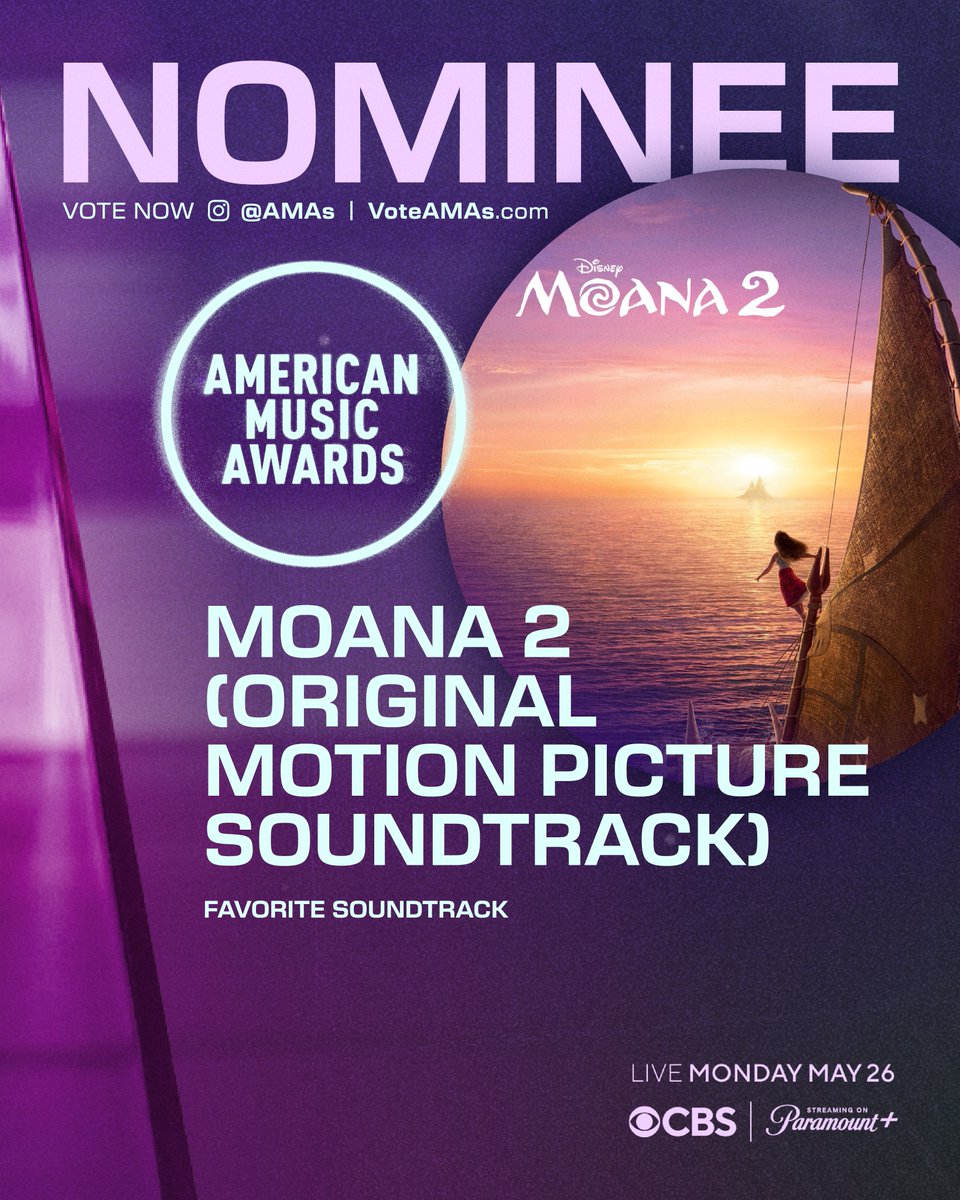 Vote for Moana 2 to win Favorite Soundtrack at the #AMAs → theamas.com/how-to-vote
