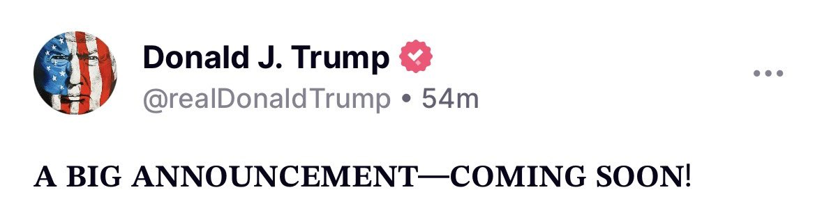America First Policy Institute (@a1policy) on Twitter photo 👀<a href="/POTUS/">President Donald J. Trump</a> said he will have a "very, very big announcement to make" before he departs for the Middle East:
"It'll be one of the most important announcements that has been made in many years about a certain subject."
What do you think it is?
Drop your guesses in the replies! ⬇️ 👀<a href="/POTUS/">President Donald J. Trump</a> said he will have a "very, very big announcement to make" before he departs for the Middle East:
"It'll be one of the most important announcements that has been made in many years about a certain subject."
What do you think it is?
Drop your guesses in the replies! ⬇️